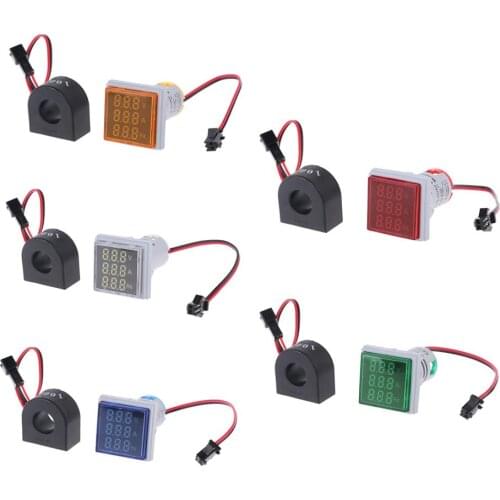 3in1 AC Voltmeter Ammeter Hz Current Frequency Panel Meter Indicator Digital Voltage Amp Hz Led Lamp Square Signal Light