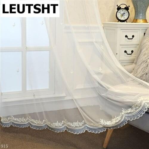White Embroidered Tulle Curtains Rose for Living Room Window Bedroom Blue Lace Screen Curtain Panel Home Decoration