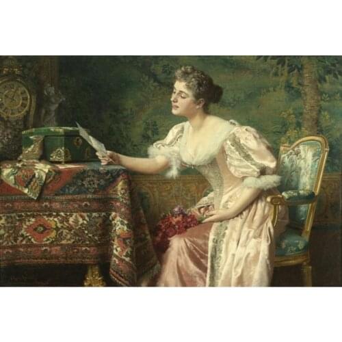 Free shipping classical girl read letter canvas prints court figure oil painting printed on canvas wall art decoration picture