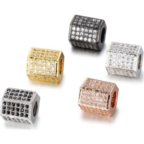 4mm Hole Geometric Hexagon Spacer Bead for Bracelets Jewelry Making Shinning Micro Inlay Zircon Charms Beads DIY Accessories