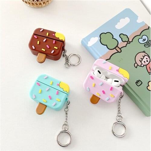Kawaii Ice Cream Headset Case For Airpods pro Silicone Cute Wireless Bluetooth Protective Cover for Airpods 2 With Keychain