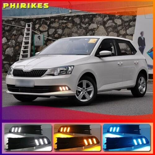 For Skoda Fabia 2015-2017,Super Brightness Waterproof ABS Car DRL 12V LED Daytime Running Light With Fog Lamp Cover