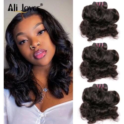 Double Drawn Funmi Hair Bundles With Closure Bouncy curly hair bundles 4x4 Lace Closure Brazilian Remy Human Hair #1B Ali Joyce