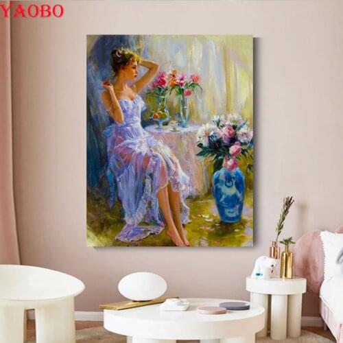 Europe Noble woman flowers 5d DIY Diamond Painting Full Square Round Diamond Embroidery garden Mosaic Abstract Needlework decor
