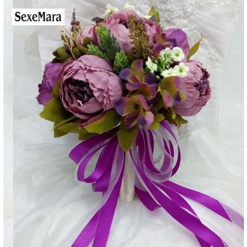 Purple artificial wedding bouquet bridal bouquet flower wedding party table garden decoration