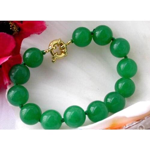 HOT NATURE ROUND GREEN JADE BEAD BRACELET BANGLE 12MM 7.5