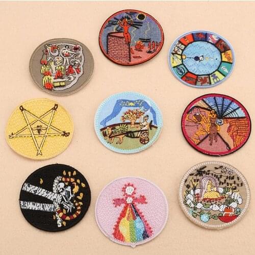 Crystal Beads Badge Stickers Band Embroidered Iron on Patches for Clothing Hippie Patch Round Sign DIY Star Patches Decor