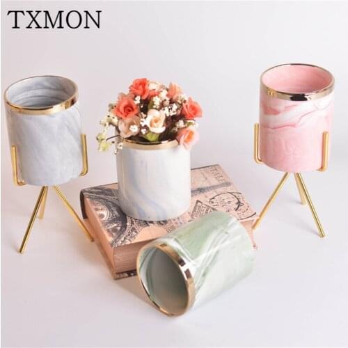 TXMON Chinese modern style ceramic vase home living room decoration artificial flower pot marble decoration photography props