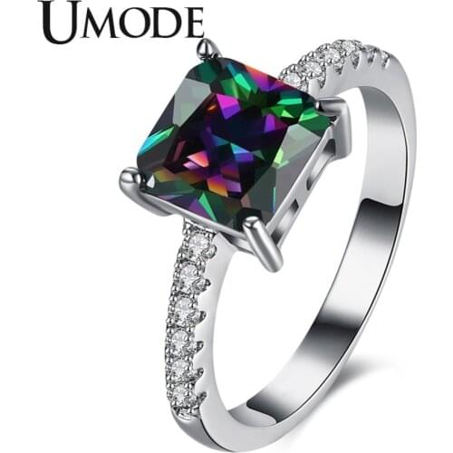UMODE New Fashion Square Zircon Ring for Women White Gold Jewelry New Luxury Cubic Zirconia Rings Gift Bijoux Femme AUR0439
