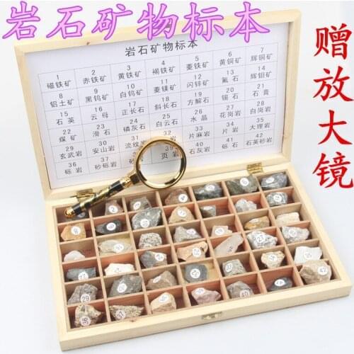 Mineral Rock Specimen Box 42 Kinds Primary School Geography Ore Science Teaching Instrument Teaching Equipment Rock Specimens