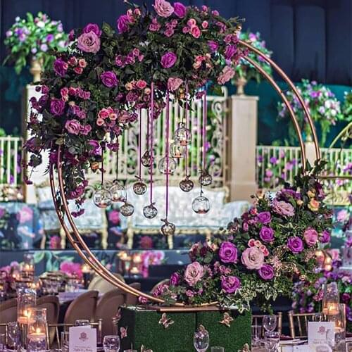 Wrought iron wedding cake decoration flower birthday cake display stand gold double circle wrought iron products