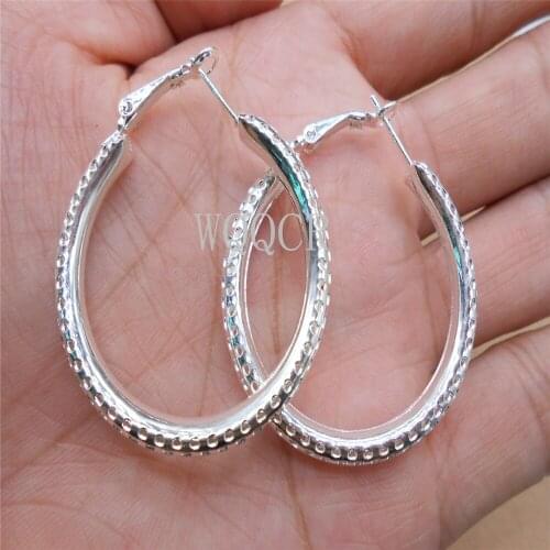 Personality Sterling Silver 925 Ladies Simple Hollow Round Hole Round Large Hoop Earrings Jewelry Silver Earrings 40MM