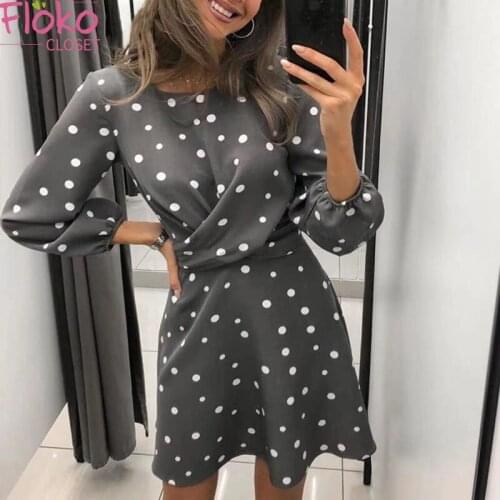 Flokocloset O-Neck Polka Dot Print Mini Dress Short Sleeve Causal Spring Party A-LINE Dresses
