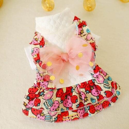 Fashion Big Bow-tie Dog Dress Strawberry Skirt Chihuahua Teddy Winter Autumn Poodle Strap Dress Dog Clothes for Small Dogs Girl