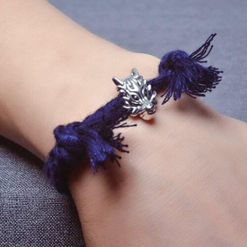 Fashion Retro Silver Plated Wolf Head Bracelet Hand Woven Hand Rope Domineering Mens Punk Jewelry Anniversary Gift