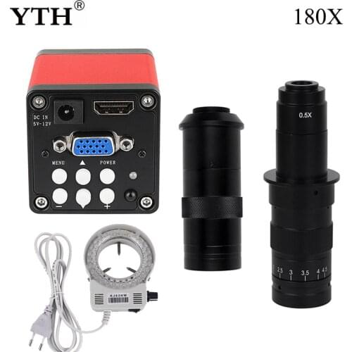 HDMI VGA 13MP Monocular Microscope Digital Camera + 130X 180X Adjustable Lens + 56 LED Light Suit for Repair Phone Soldering
