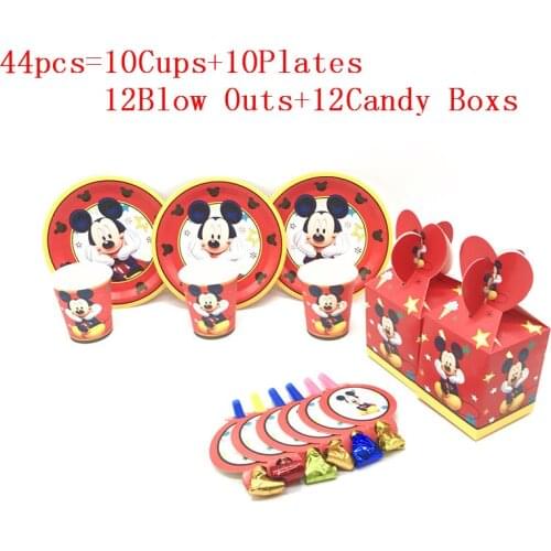 Cartoon Red Mickey Mouse Birthday Party Decorations Happy Birthday Party Cup Plate Blow Outs Candy Box Disposable Party Supplies