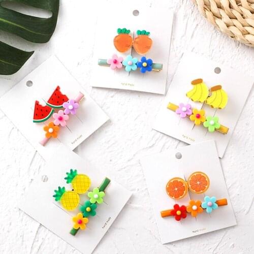 2Pcs/Set Fruit Flower Hair Clips Headwear Set Adult Summer Candy Color Pineapple Hairpins Women Girls Barrettes Hair Accessories