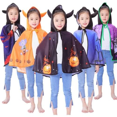 New Kids Halloween Clothes Children 80cm Horn Cloak Robe Girls Boys Cosplay Costumes Vampire Devil Witch Costume Stage Clothing