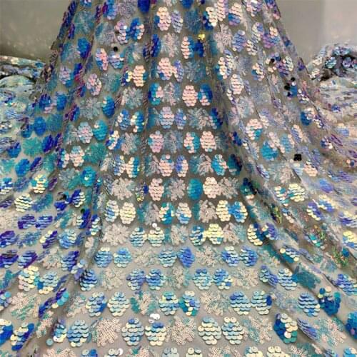New Beautiful african colorful blue beads lace design fabric 2021 Stage costume Lace embroidery fabric MF59