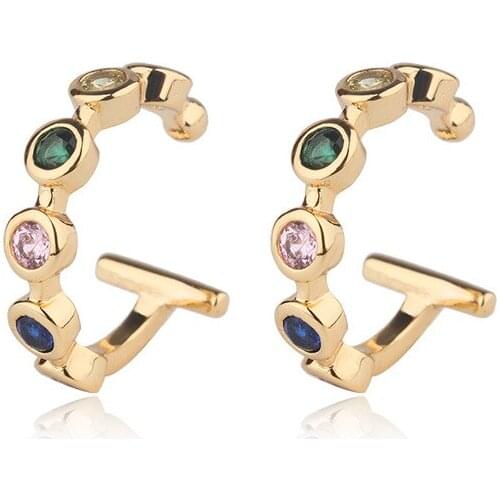 OMYFUN Bohemian Ear Cuff For Women Girl Trendy C Shaped Clip Earrings NO Piercing Gold Metal CZ Bezel Luxury Wedding Jewelry E88