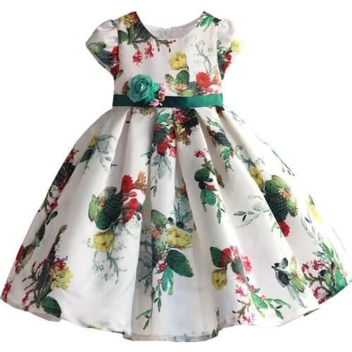 Girls Dress Cactus Print Soft Party Holiday Performance Kids Dresses For Girls Baby Girl Summer Clothes Size 3-8T