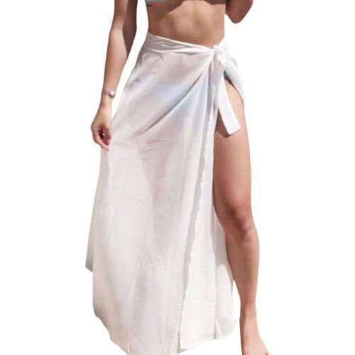 Beach Cover-Ups Women Summer Sun-Proof Skirt Solid Color High-Waist Tied Straps Swimsuit Cover for Girls, Black/White