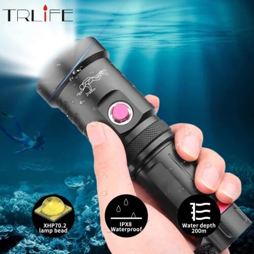 XHPP70 Professional LED Diving Torch Dive Underwater Waterproof Lamp 18650 26650 Flashlight Amphibious Bright Light