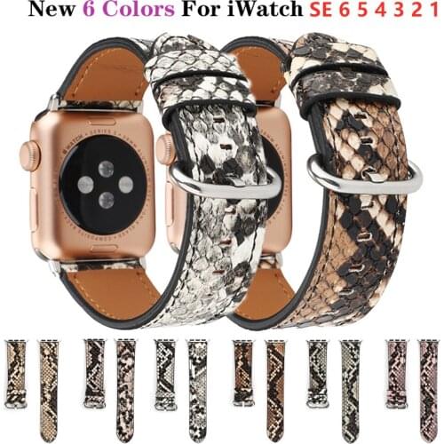 Leather watchband for Apple watch band SE 6 5 4 40/44mm python printing strap for iWatch bands series 3 2 38/42mm belt bracelet