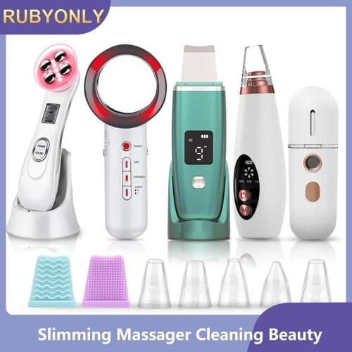 RUBYONLY EMS Radio Frequency RF Blackhead Remover Ultrasonic Skin Scrubber Infrared Body Slimming Massager Cleaning Face Beauty