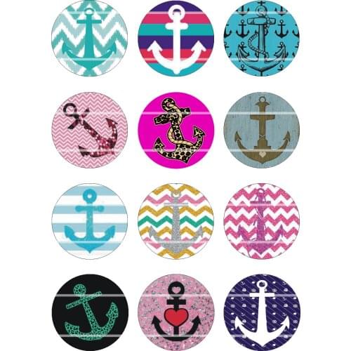 Handmade 10mm~30mm Colorful picture anchor Round Glass Cabochons for Necklace Decoration and Phone Chain Accessaries60/PCS