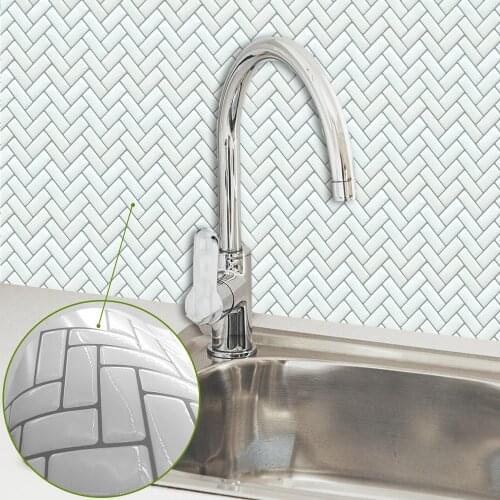 Funlife Self Adhesive Tile Stickers For Kitchen Backsplash Bathroom,White Marble Mosaic Peel and Stick 3D Wall Paper Vinyl Film