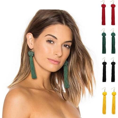 SUMENG Handmade Tassel Earrings 2018 Trendy Black Red Yellow Green Long Dangles Ear Broncos Silk Fringed Jewellery For Women