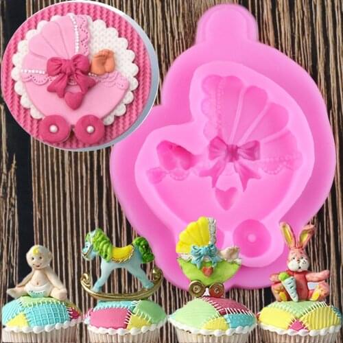 Sugarcraft Baby Car Carriage Silicone Mold Bow Tie Fondant Mold Cake Decorating Tools Chocolate Gumpaste Mold