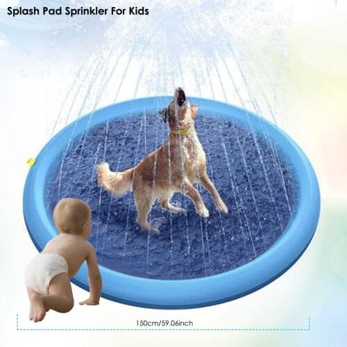 Foldable 59Inch Water Sprinkler Pad for Kids Pets Dogs Outdoor Sprinkler Water Play Mat Dog Bath Pool Summer fun toy best gift