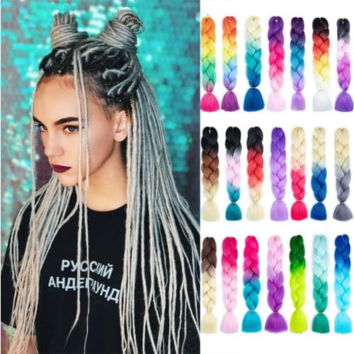 XUANGUANG 24 inch Crochet Box Braids Kanekalon Ombre Jumbo Braiding Synthetic Hair Extension Braid Hair More Than 100 Colors