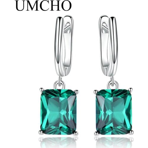 UMCHO Solid 925 Sterling Silver Emerald Engagement Wedding Earrings for Women Gemstone Vintage Statement Bridal Jewelry Gift for