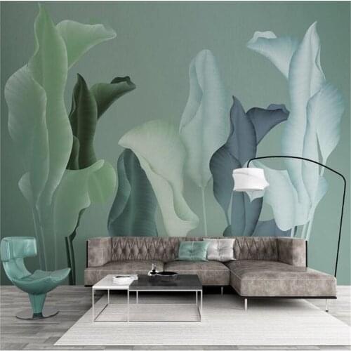 Milofi custom 3D photo wallpaper mural Nordic minimalist hand-painted tropical plant leaves small fresh TV background wall mural
