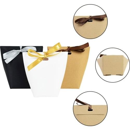 5Pcs High Quality Paper Bags Paper Boxes With Ribbon Gift Packaging Bags Candy Food Storage for Wedding Birthday Party Supplies