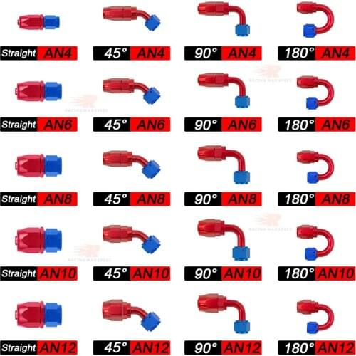 AN4 AN6 AN8 AN10 Straight 45 90 Degree Oil Fuel Swivel Hose End Fitting Oil Hose End Adaptor Kit Red-Blue