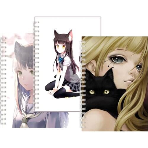 Anime Cat Girl Series Neko Spiral Notebook Stationery Binder Cute Note Book Anime Sketchbook COSPLAY Animal Fox For Women Gift