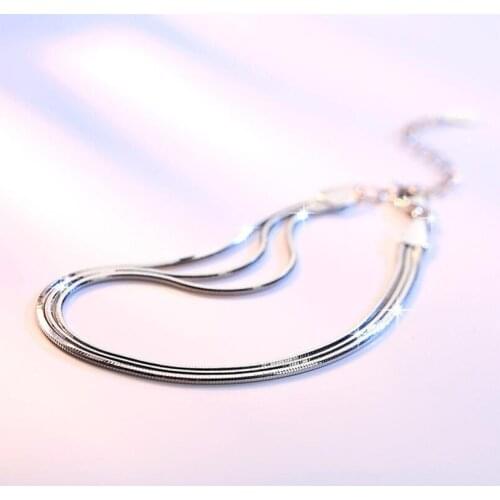 Two Colors 925 Sterling Silver Three Rows Snake Chain Bracelet For Women Girl Newest Fashion Jewelry Gift Drop Shipping