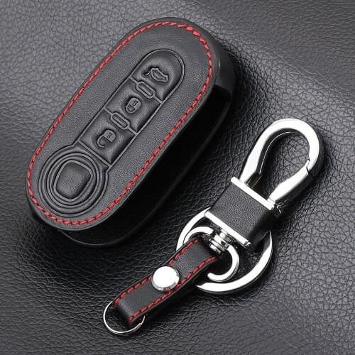 Genuine Leather Car Key Cover Case For Fiat 500 Panda Punto Bravo 3 Button Flip Folding Remote Key Shell Case Styling