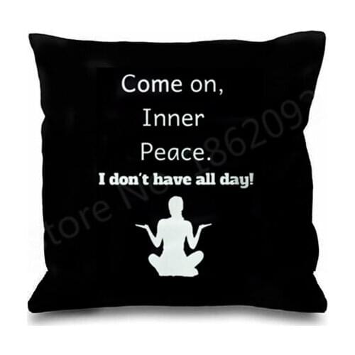 Black Funny Saying Mediation Throw Pillow Case Come On Inner Peace Mediation Yoga Quote Cushion Cover Gag Creative Gifts Decor