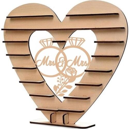Mr&Mrs Diamond Ring Pattern Wooden Ornaments Chocolate Stand Candy Cupcake Display Desserts Holder Home Decor Wedding
