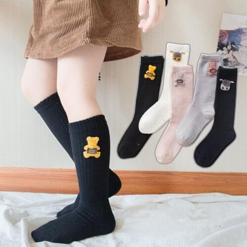 Cotton Kids Socks Cartoon Bear Star Baby Girl Toddler Knee High Socks Cute Leg Warmers Soft Long Socks for Toddler Children 1-8Y