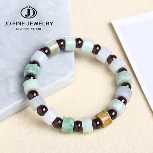 JD Natural Jade 7*9mm Emerald & Garnet Beads Bracelet Adjustable Bangle Vintage Luxury Jewellery Fashion Accessories & Buddha