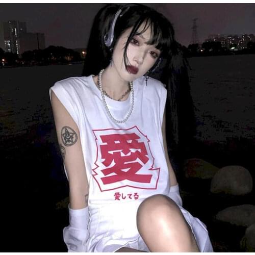 Kawaii Tshirt Women T Shirt White Bottoming Sleeveless T-shirt Summer Korean Harajuku Loose Student Outer Wear Vest Jacket