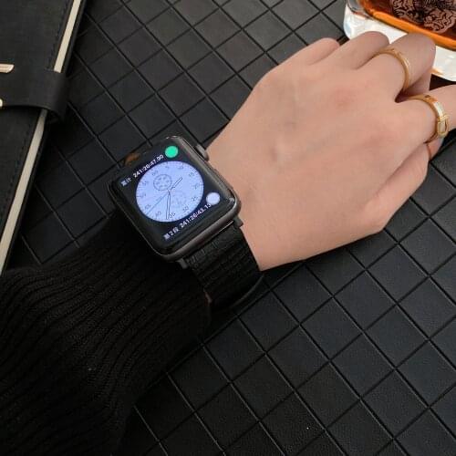 Leather Watchband for Apple Watch Crocodile +Ostrich Embossed Wristband Stainless steel black buckle for 38mm 40mm 42mm 44mm