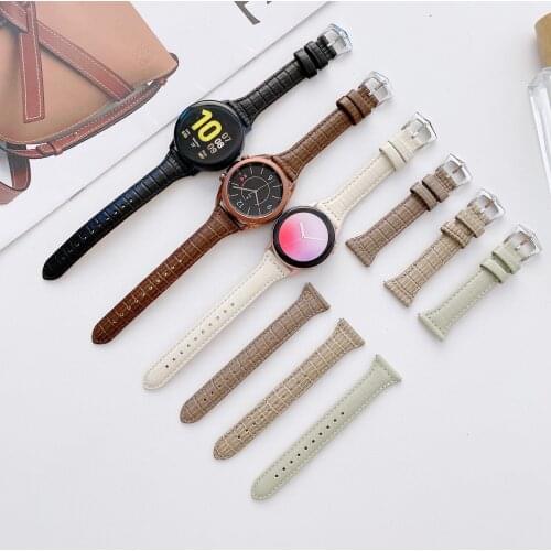 For Samsung Galaxy watch active2 Leather 304 Stainless Buckle Crocodile Pattern Strap for Samsung Wacth 41 42 45 46mm Wristband
